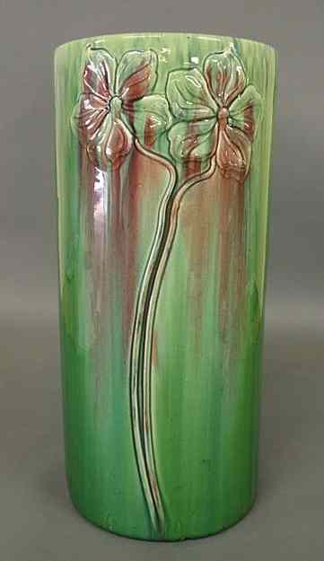 Appraisal: Green Art Nouveau ceramic umbrella stand c h x dia