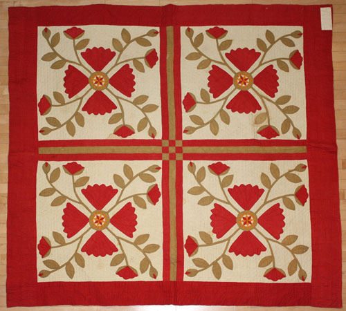 Appraisal: Appliqu whig rose quilt late th c an early inscribed