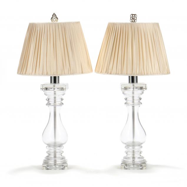 Appraisal: CHAPMAN PAIR OF VINTAGE GLASS COLUMN TABLE LAMPS s clear