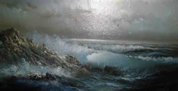 Appraisal: W James Cornish beach in a squall Oil on canvas