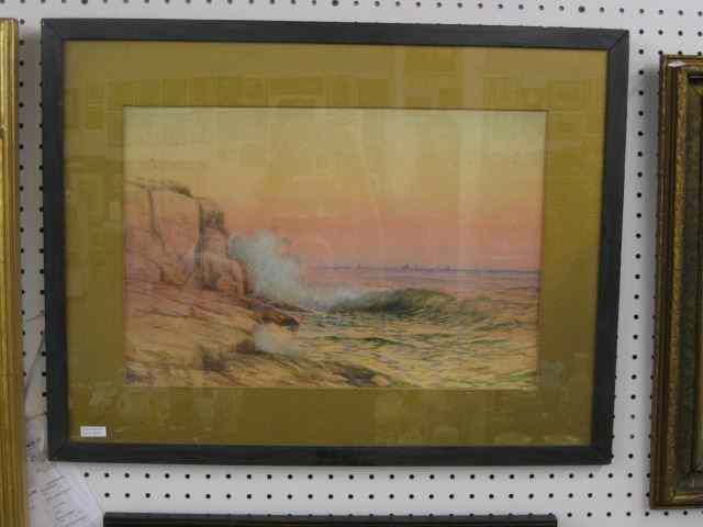 Appraisal: Harry E Greaves watercolor Rocky Coastline at Sunset well listed