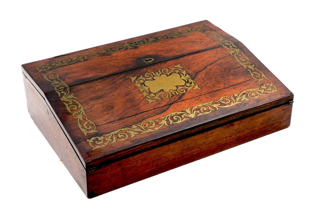 Appraisal: BOULLE BRASS INLAID ROSEWOOD LAP DESK Lap desk or travel