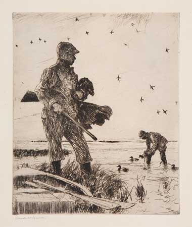 Appraisal: FRANK W BENSON Winter Wildfowling Etching x mm x inches