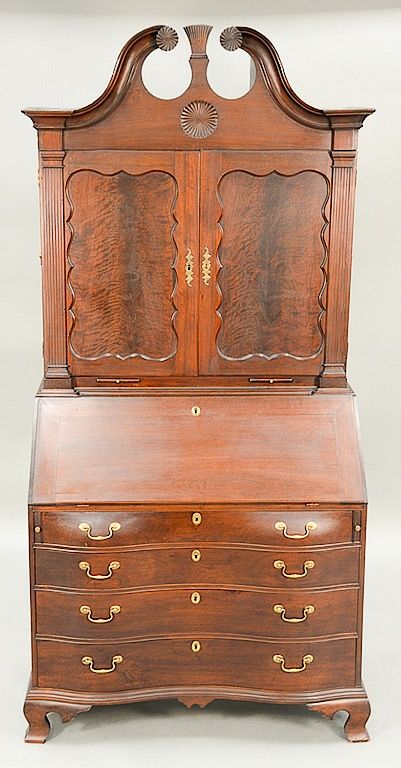 Appraisal: Custom mahogany secretary desk in two parts with carved broken