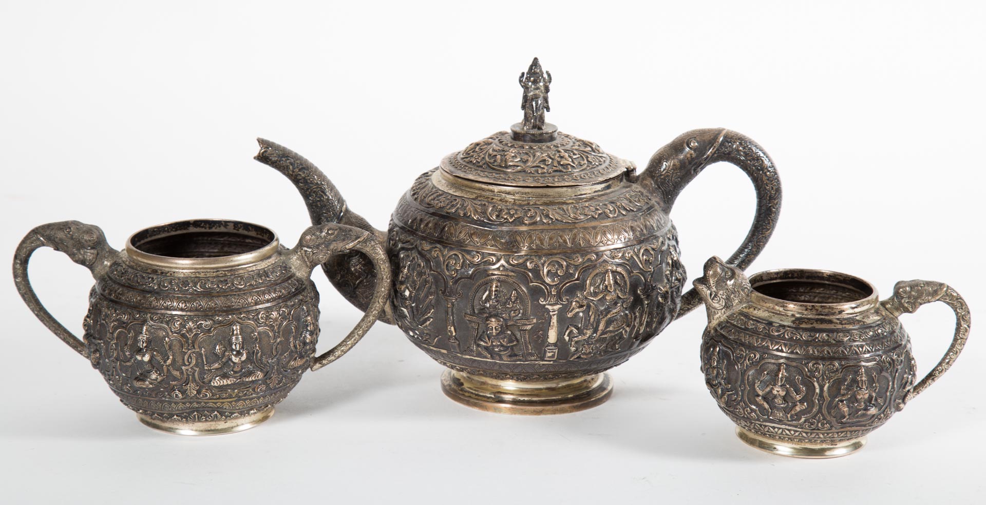 Appraisal: Thai silver -piece tea service including teapot in H hinge