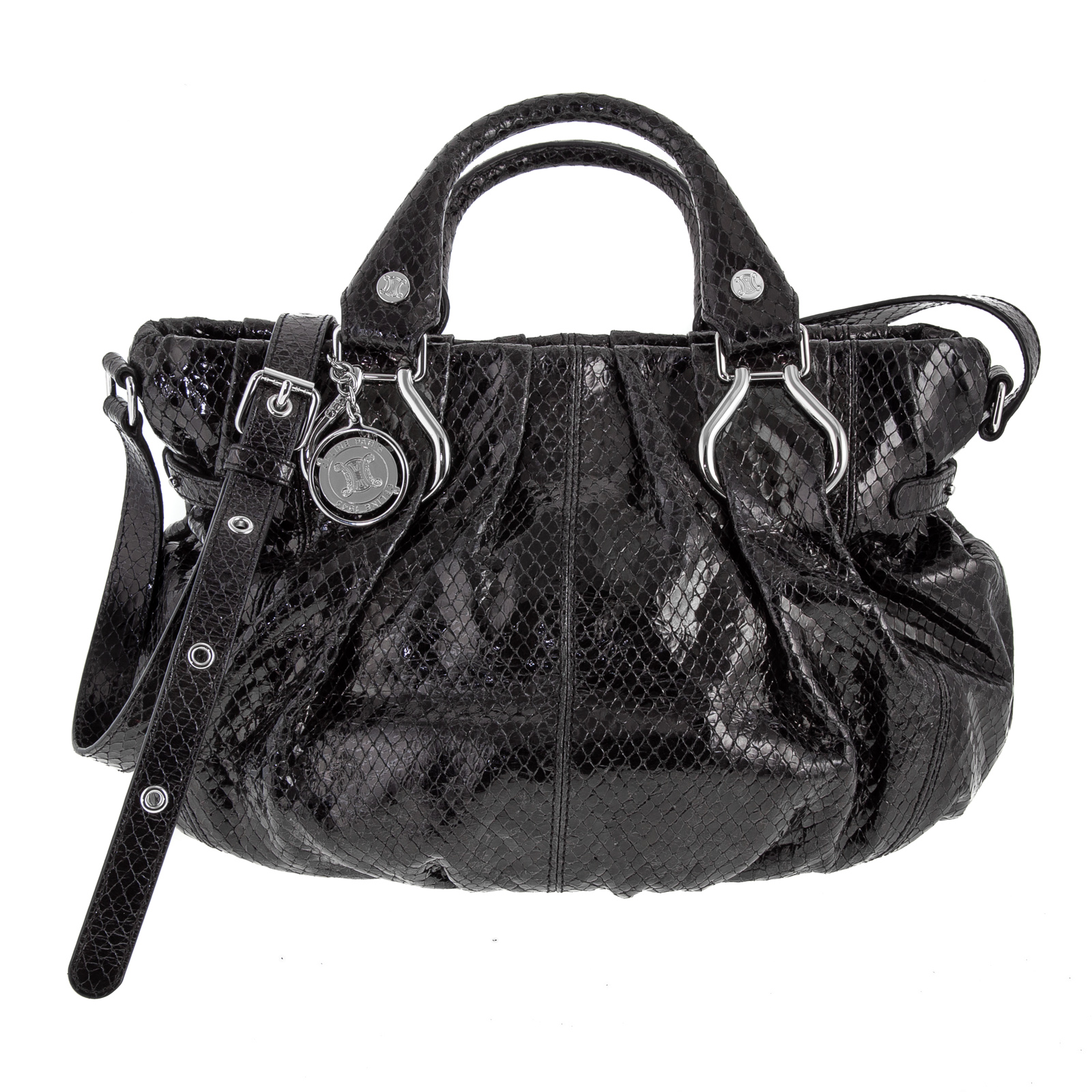 Appraisal: A CELINE VINTAGE PYTHON SLOUCHY BAG A black python embossed