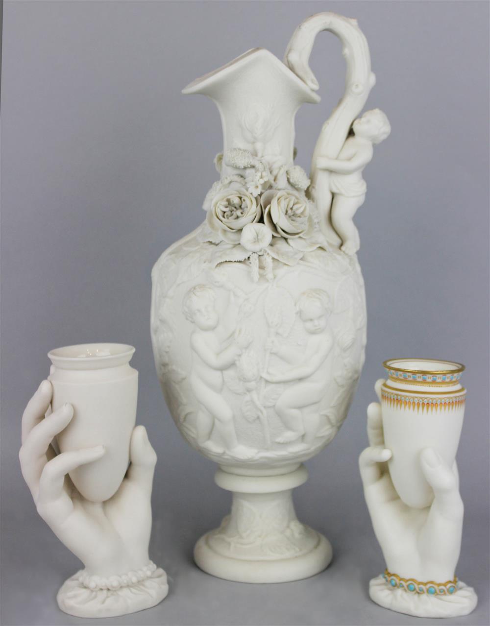 Appraisal: TWO ROYAL WORCESTER PARIAN HAND VASES the first with green