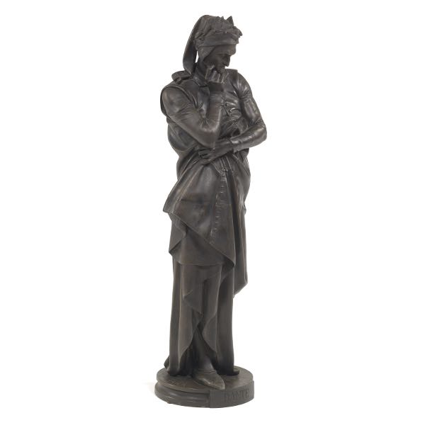 Appraisal: PATINATED METAL SCULPTURE OF DANTE x White metal sculpture of