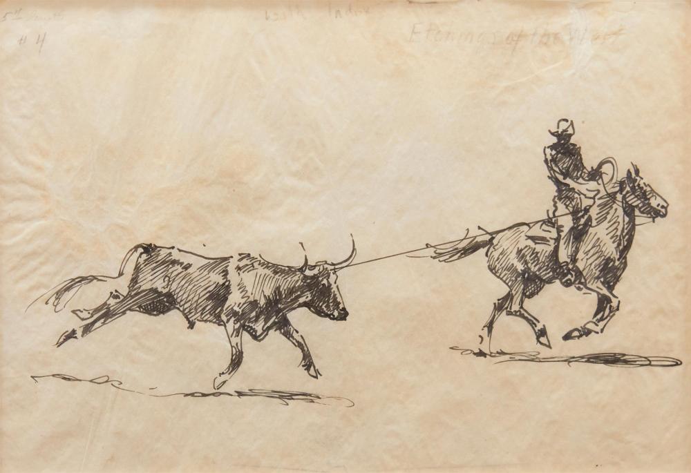 Appraisal: Edward Borein - Rider roping steer India ink on paper