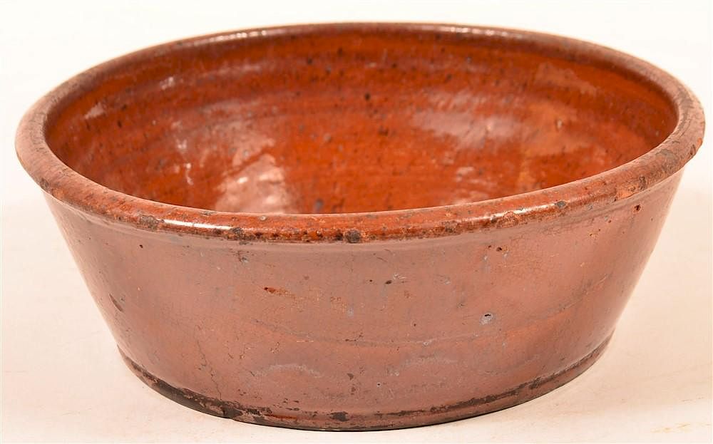 Appraisal: Redware Flared Edge Bowl with Molded Rim th Century Glazed