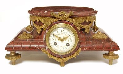 Appraisal: A French marble and ormolu pedestal clock with an day