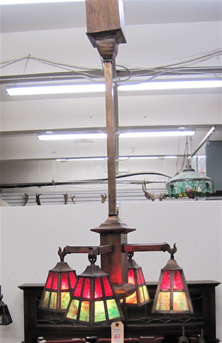 Appraisal: FOUR-LIGHT ARTS CRAFTS COPPER CEILING LIGHT FIXTURE American early th