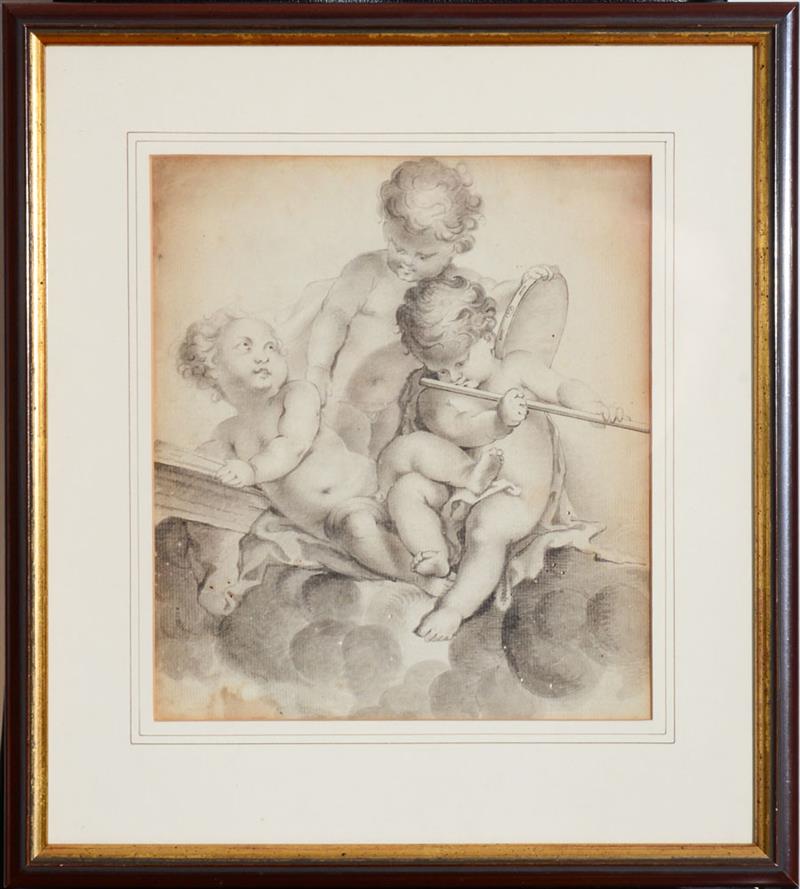 Appraisal: CONTINENTAL SCHOOL PUTTI MUSICIANS Ink and wash on paper unsigned