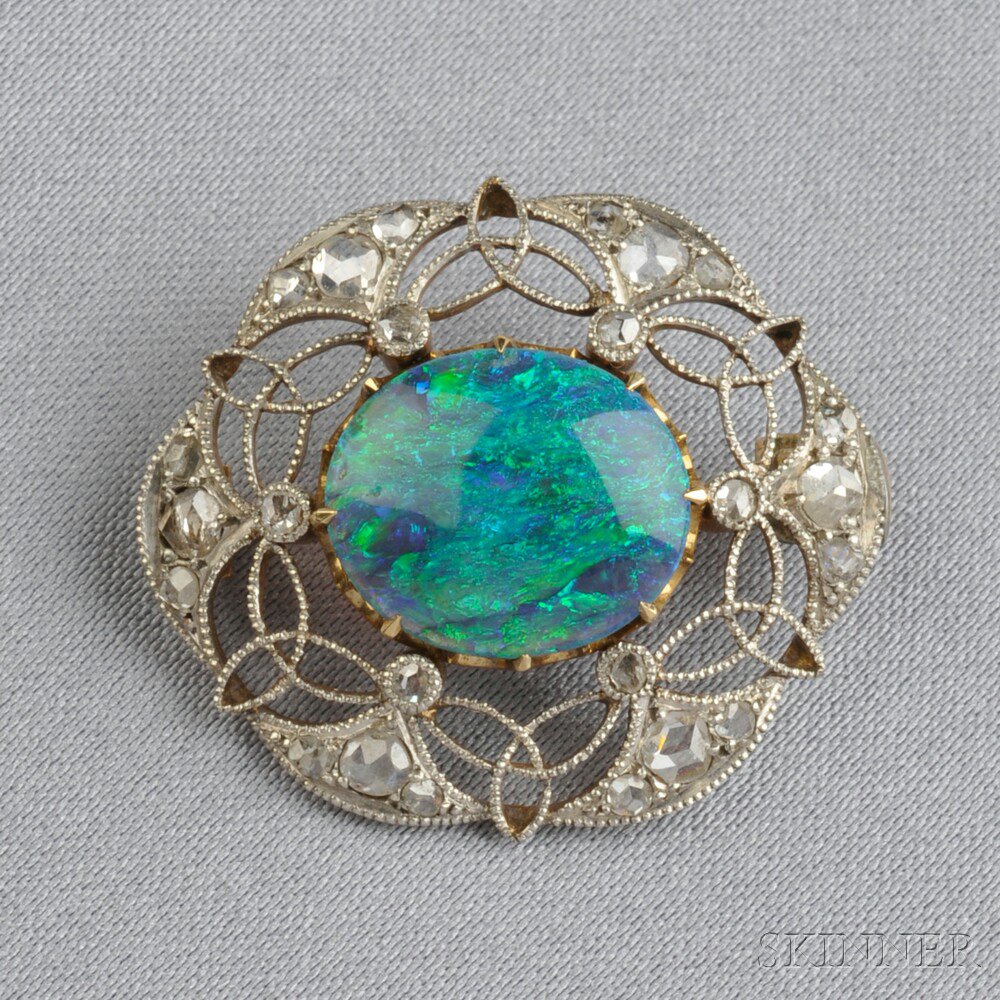 Appraisal: Edwardian Opal and Diamond Brooch set with a black opal