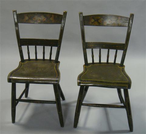 Appraisal: PAIR OF GREEN PAINTED AND STENCILED HITCHCOCK STYLE CHAIRS h