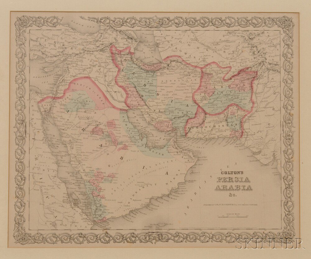 Appraisal: Middle East Three Framed Maps Including Carte des Trois Arabies