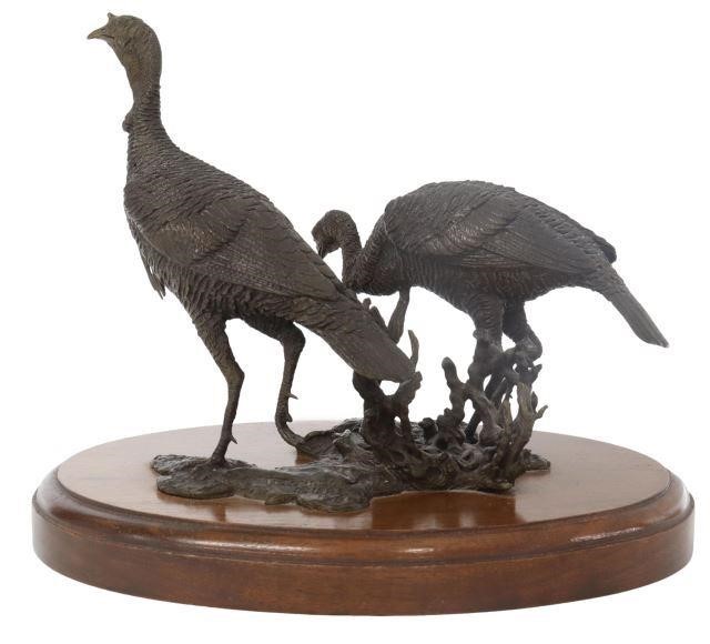 Appraisal: Patinated bronze sculpture Wild Turkeys signed Tom Tischler Austin Texas