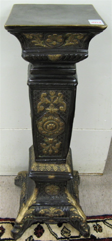 Appraisal: PATINATED BRONZE PEDESTAL of square column for with relief foliate