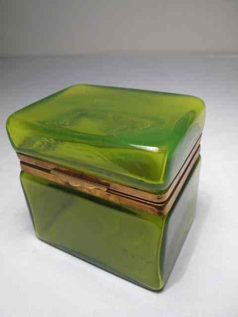 Appraisal: Turn of the century green glass box or casket with