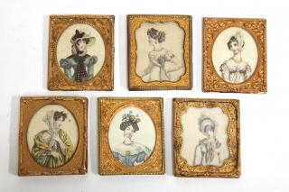 Appraisal: Framed Antique Fashion Plate Details Cutouts from th-century hand-colored prints