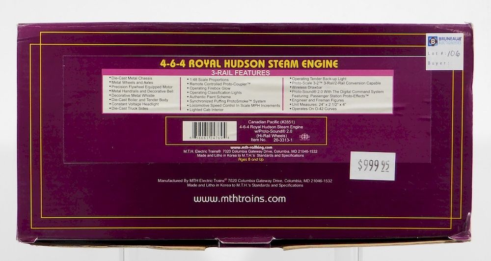 Appraisal: MTH Canadian Pacific Royal Hudson Steam Engine United States Contemporary