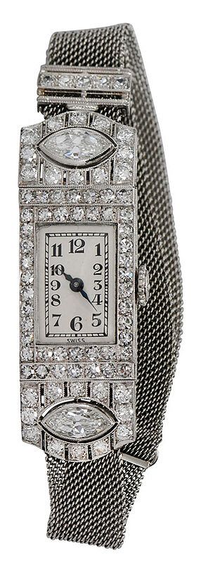 Appraisal: Art Deco Platinum Diamond Watch case x mm single cut