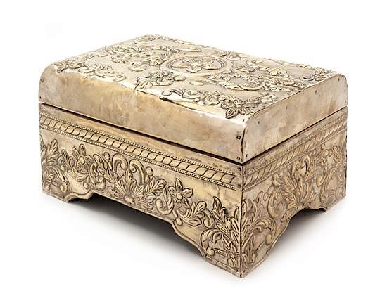 Appraisal: A Silver-Clad Table Casket th Century the domed hinge top