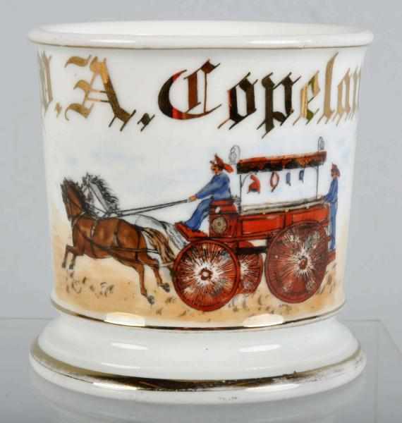 Appraisal: Horse-Drawn Fire Wagon Shaving Mug Description Gilt name W A