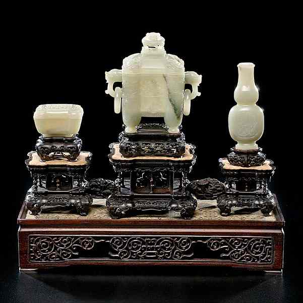 Appraisal: Finely Carved and Rare Pale Celadon Jade Altar Set Chinese