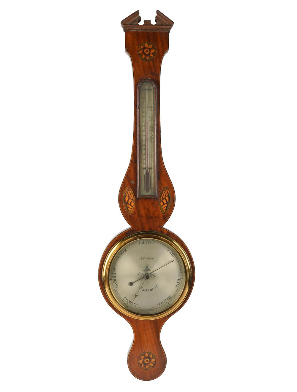 Appraisal: MARQUETRY-INLAID WALL BAROMETERsigned to dial A Corti Warranted Condition broken