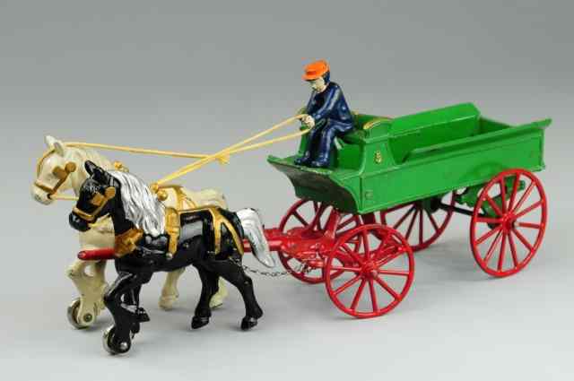 Appraisal: KENTON HORSEDRAWN DRAY WAGON Cast iron open wagon painted in