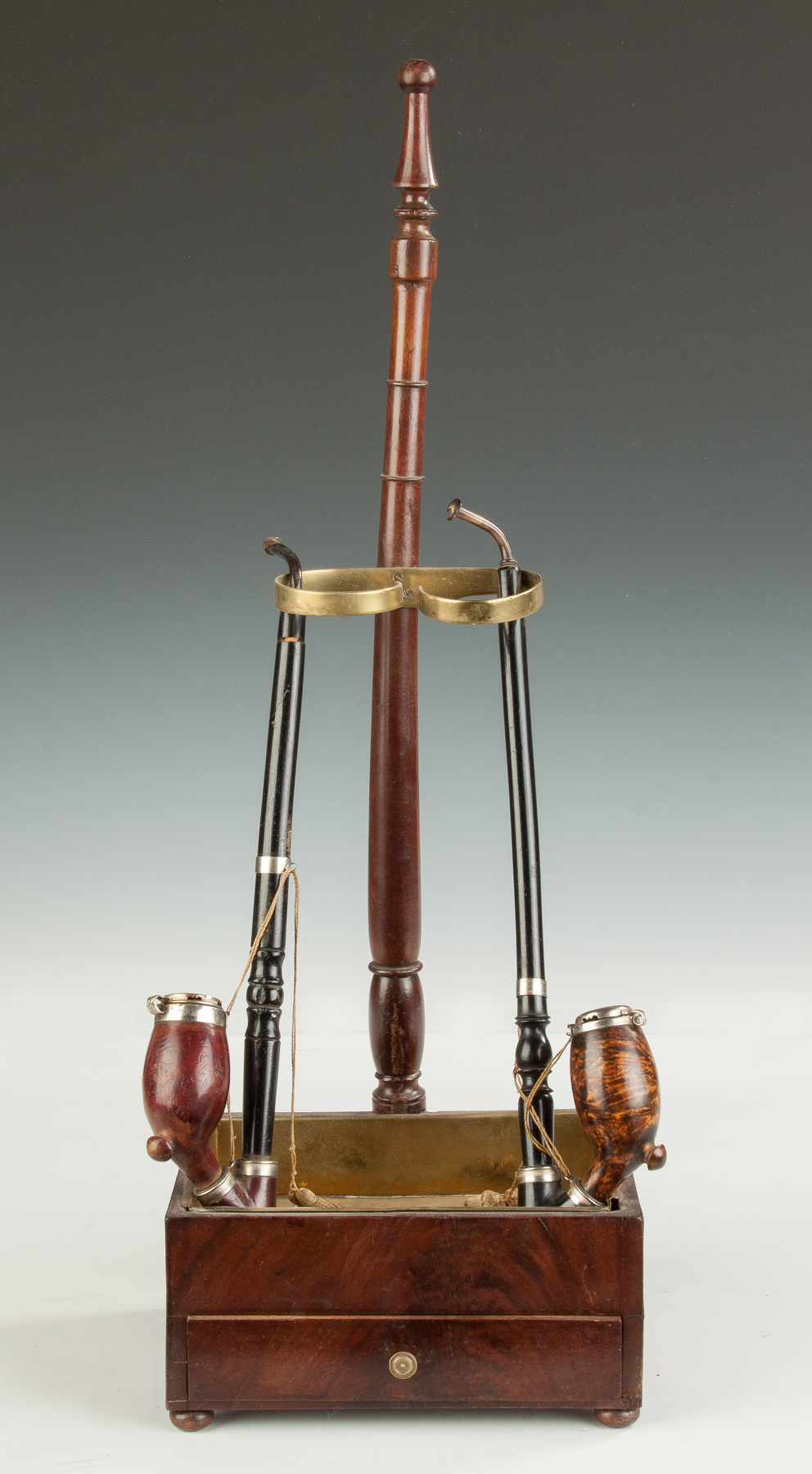 Appraisal: English Pipe Stand with Drawer Early th cent Mahogany