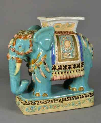 Appraisal: Chinese Famille Verte Porcelain Garden SeatMolded to depict capresioned elephant