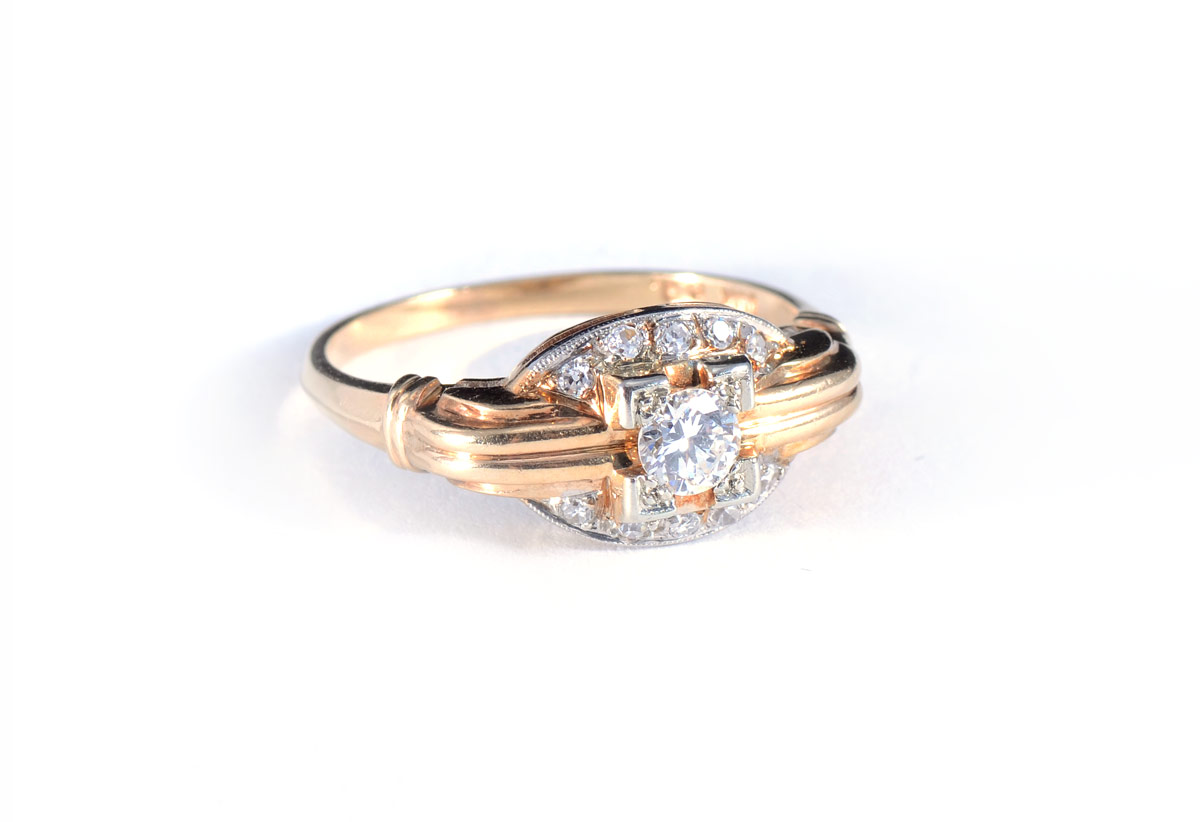 Appraisal: DECO DIAMOND RING K yellow and white gold ring contains