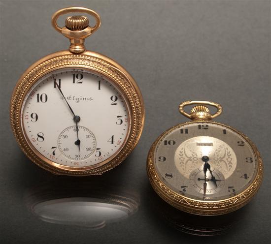 Appraisal: Two open-face pocket watches Elgin K yellow gold movement marked