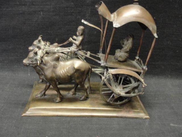 Appraisal: Bronze Ox Cart with Figures From a Larchmont estate Dimensions