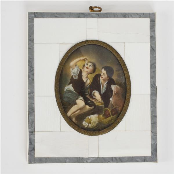 Appraisal: Continental portrait miniature on ivory of two street urchins eating