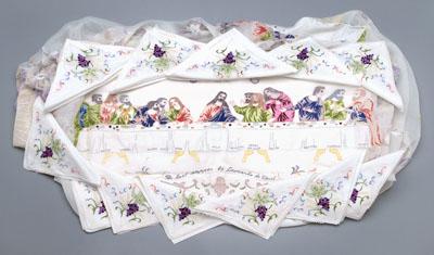 Appraisal: Embroidered linen tablecloth the Last Supper x in with twelve