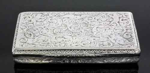 Appraisal: A Victorian silver rectangular snuff box the lid and reverse