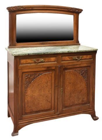 Appraisal: French Art Nouveau marble-top walnut sideboard late th c curved