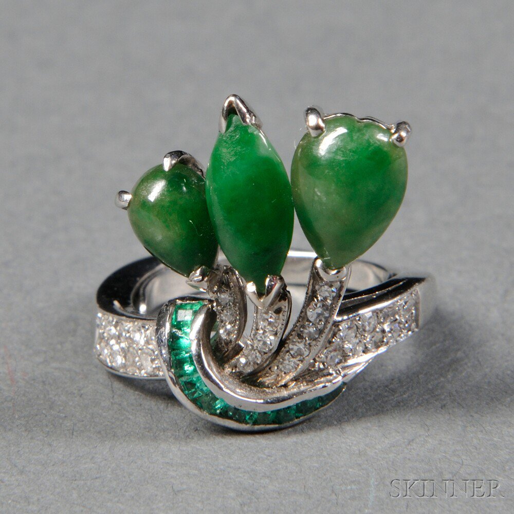 Appraisal: Ring with Diamond and Green Stone Insets mounted to form