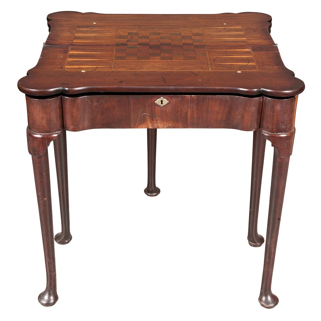 Appraisal: George III Mahogany Triple-Top Games Table th Century With turreted