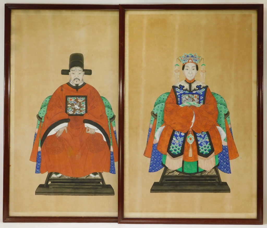 Appraisal: PR CHINESE ANCESTRAL PORTRAIT PAINTINGS China Circa Pair includes one