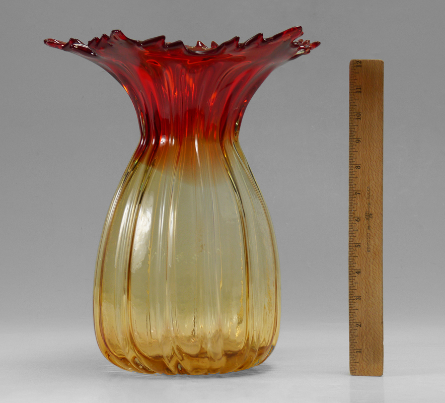 Appraisal: LARGE BOHEMIAN ART GLASS VASE Red graduating to amber with