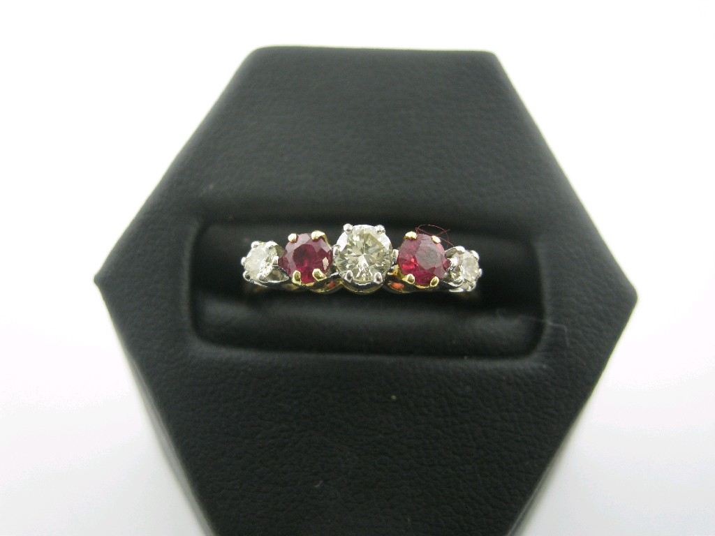 Appraisal: A Ruby and Diamond five stone Ring claw-set three brilliant-cut