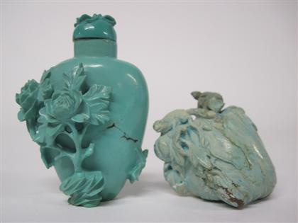 Appraisal: Two Chinese carved turquoise snuff bottles th century