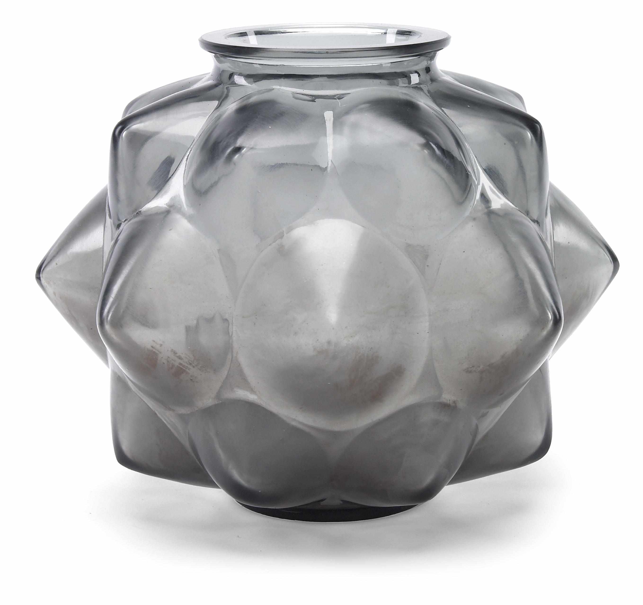 Appraisal: A Ren Lalique molded smoky gray glass vase Champagne Marcilhac