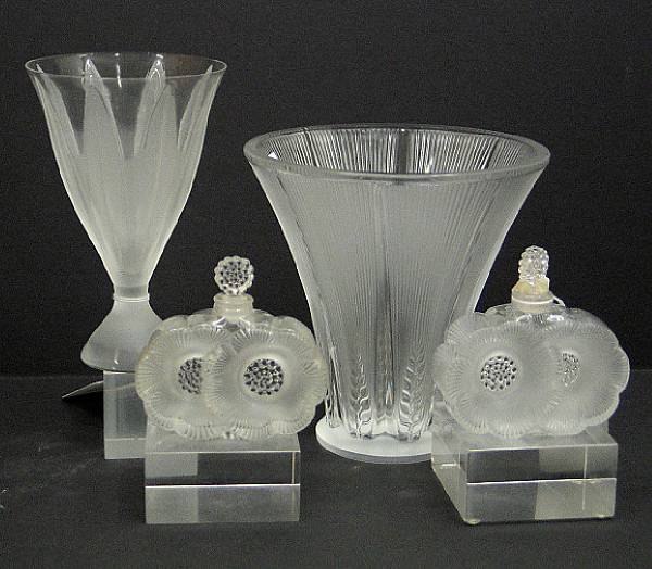 Appraisal: A group of Lalique glass Comprising two scent bottles flacon