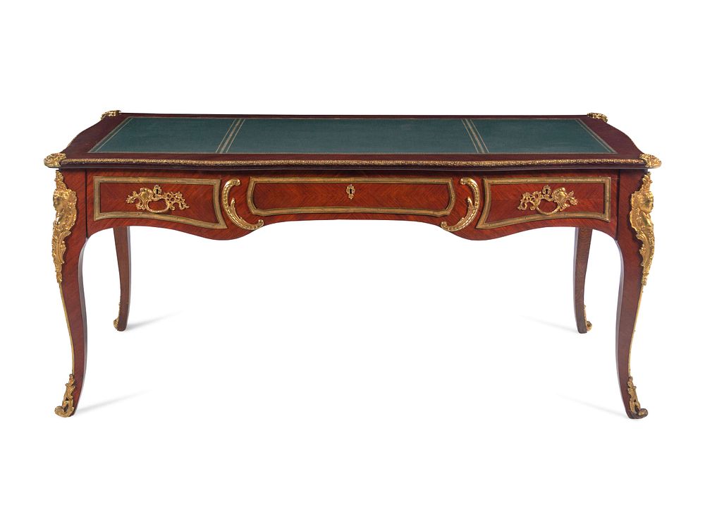 Appraisal: A Louis XV Style Gilt Bronze Mounted Mahogany Veneered Bureau