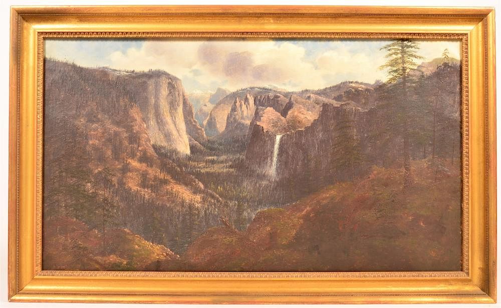 Appraisal: H J DeForest Oil on Canvas Yosemite Landscape Signed H